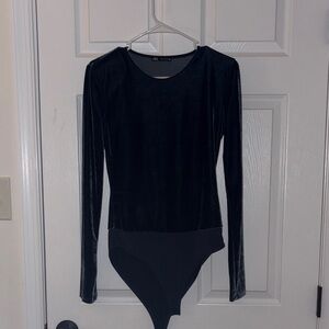 Zara Blue Velvet Long Sleeve Bodysuit